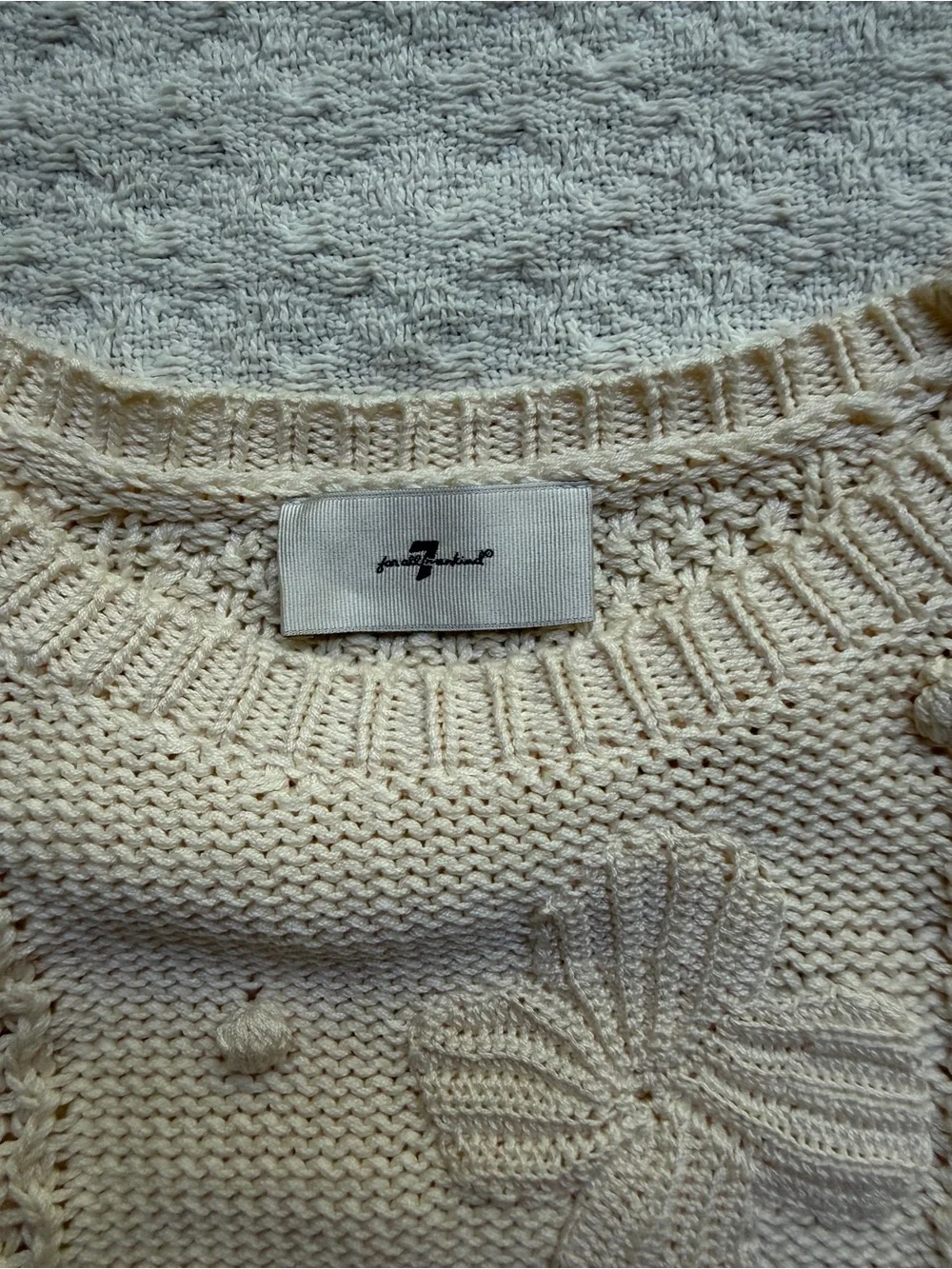 7 For All Mankind Bobble Sweater Cream Knit Floral Cable-Detail Sweater